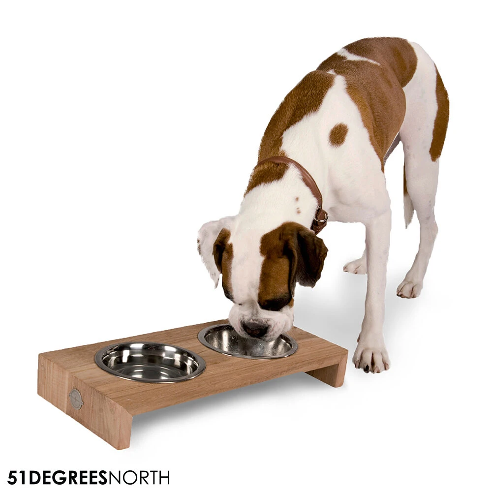 51 Degrees North Double Voerbak Teak 6 51 Degrees North Double Voerbak Teak - Afbeelding 6